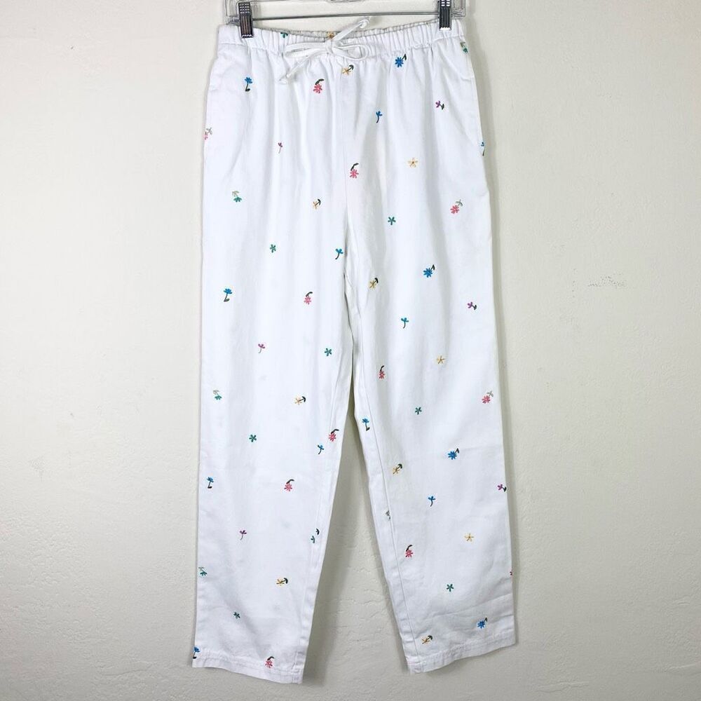 Denim & Co. White Denim Floral Embroidered High Rise Jeans Size M